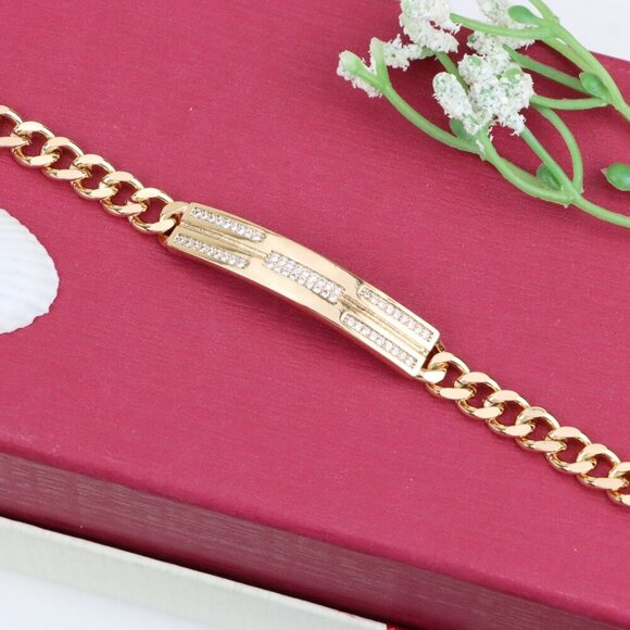 "Sleek Rose Gold Bracelet with Triple Row Crystal Accent, XPBL0977 - Picture 1 of 12